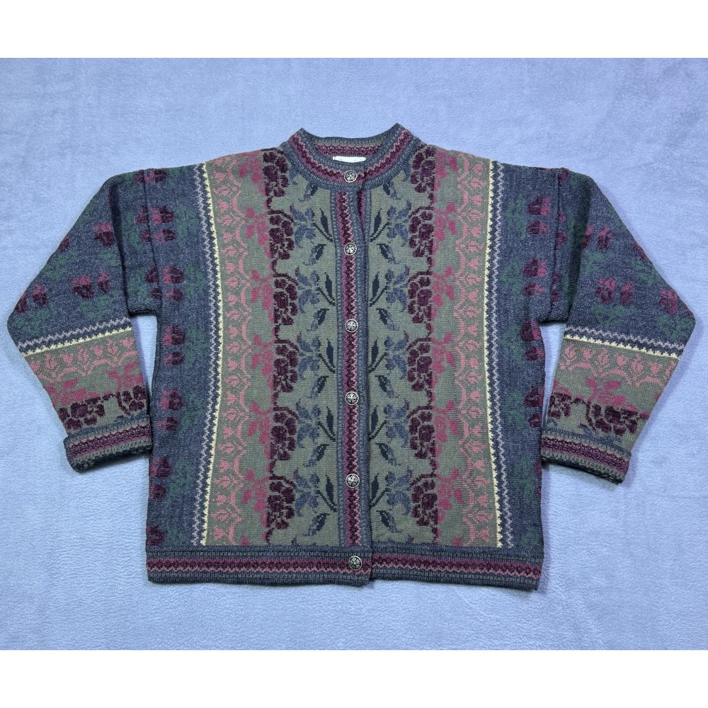 VINTAGE Crossroads Sweater Womens L Wool Cardigan 90s Cottagecore Grannycore